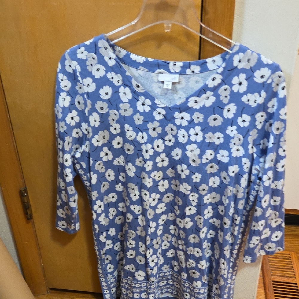 J. Jill Periwinkle XL Blouse with Ivory Floral Design